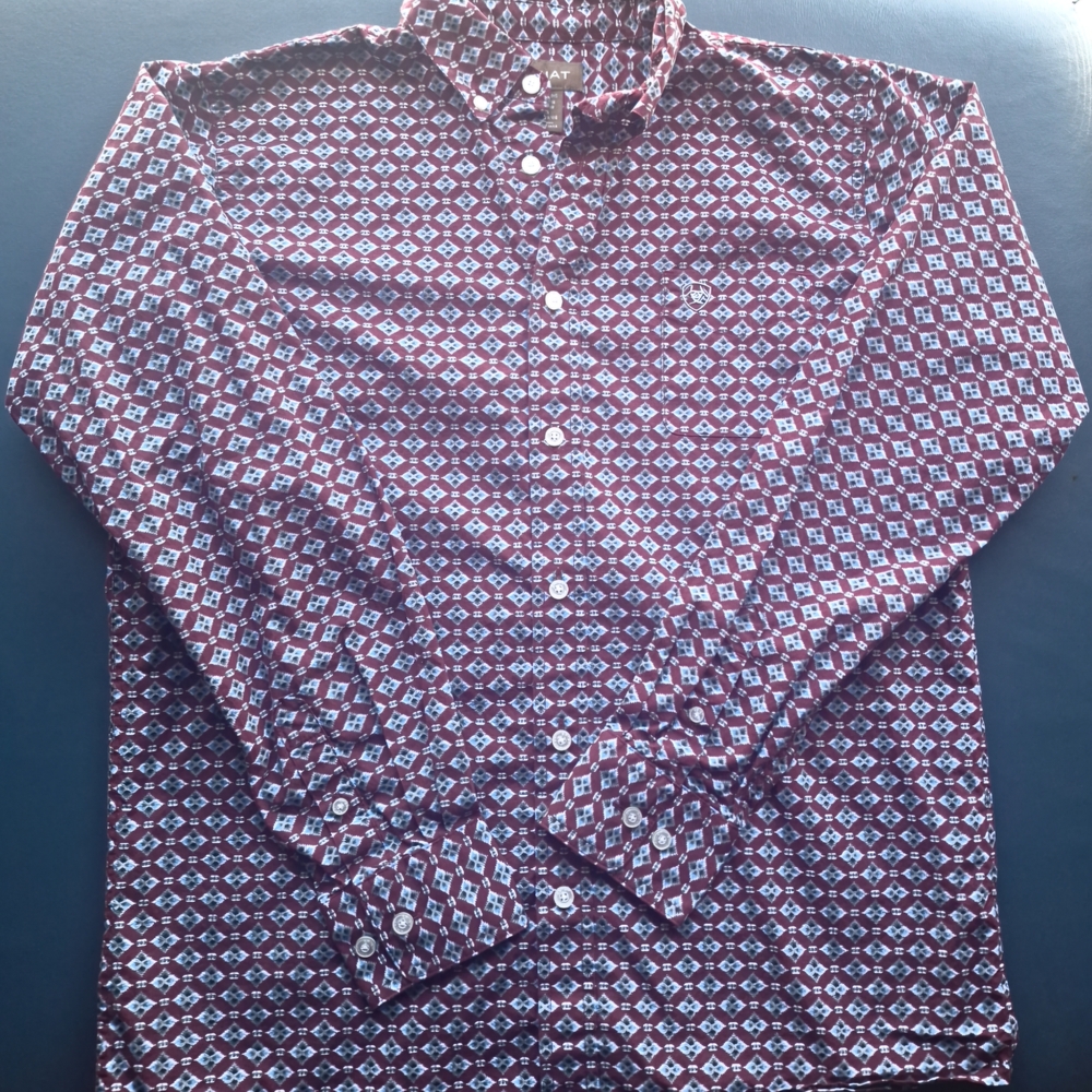 Ariat Kids Burgundy and White Geometric Button Down Shirt